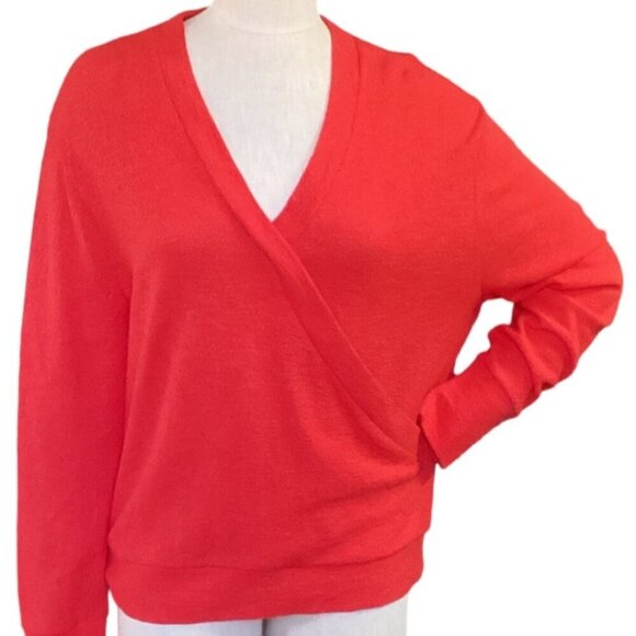 J. Crew Cotton Lightweight Faux Wrap Surplice Knit Top L Red 145K - Picture 1 of 8